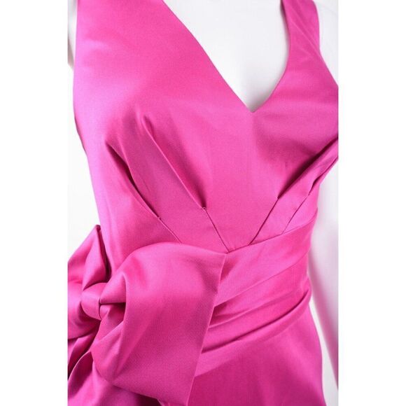 Aidan Mattox Womens Midi Dress Shutter Pleat Satin Bow Party Sz 8 Pink Flame NWT - Picture 3 of 6